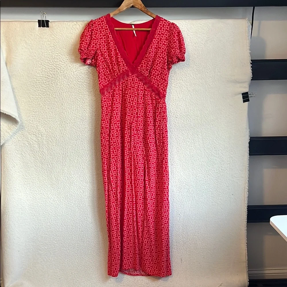 Free People Red Puff Sleeve Sundress Womens Small - Picture 1 of 6